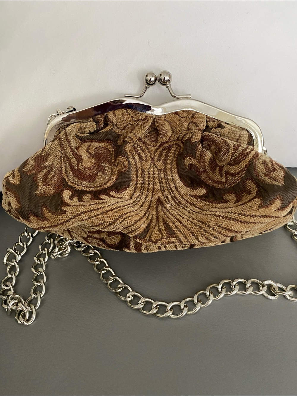 Apt. 9 Brown Tapestry Clutch with Silver Chain